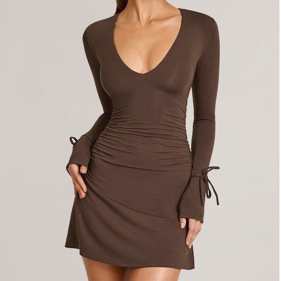 Oh Polly Dresses & Skirts - NWT Oh Polly Iskra Brown Modal Long Sleeve Mini Dress Chocolate Brown Large